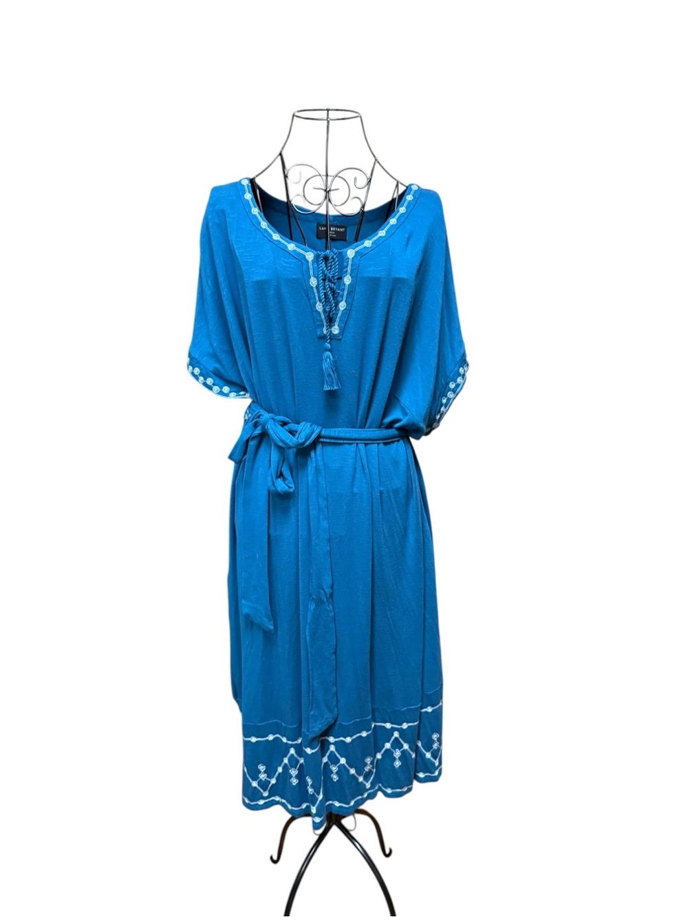 Lane Bryant Blue Embroidered Tie Waist MIDI Dress size 22/24